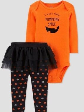 CARTERS “PUMPKINS SMILE” 2 PC TUTU SET - ORANGE SIZE NEWBORN (NEW WITH TAGS) A9